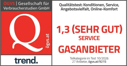 ÖGVS-Gütesiegel für EnergieDirect: Service Gasanbieter 2026, Note 1,3 - Sehr gut